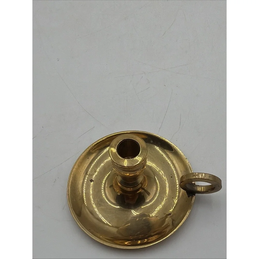 Vintage Biedermann Mini Brass Chamber Candlestick Holder Carrier W/Finger Loop